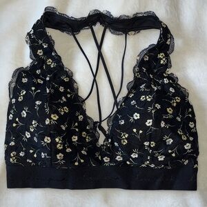 PINK Victoria's Secret Black Floral Lace Bralette